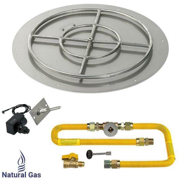 American Fireglass 30 In. Round Stainless Steel Flat Pan With Spark Ignition Kit - Natural Gas SS-RFPKIT-N-30